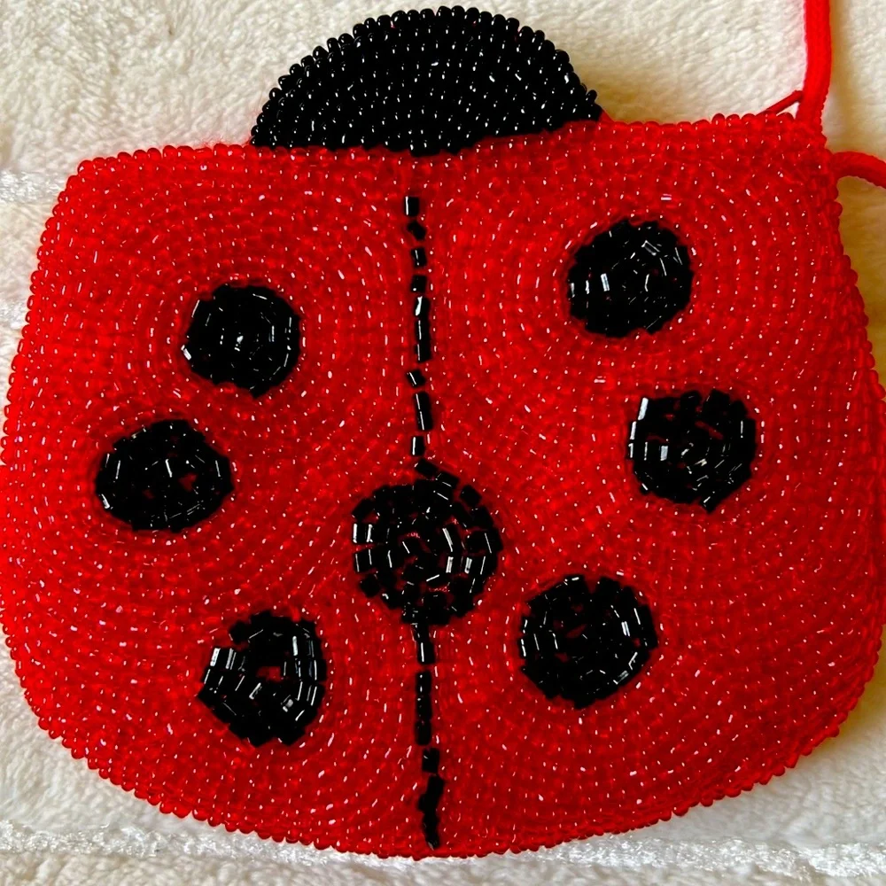 Ladybug Beaded Coins Pouch Red / Black